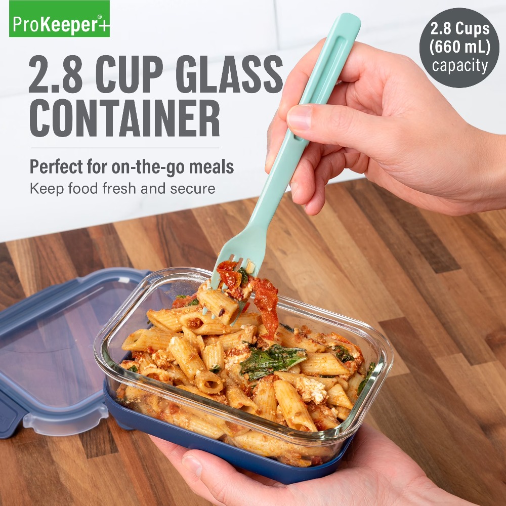 Storage Food Prep - 2.8カップガラス製食品保存容器、シリコンベースと気密ロック式蓋付き、キッチンパントリー、冷蔵庫、冷凍庫、食事の準備、整理整頓、弁当箱、持ち運びに最適、残り物、スープ、サラダ、軽食に最適、耐久性あり