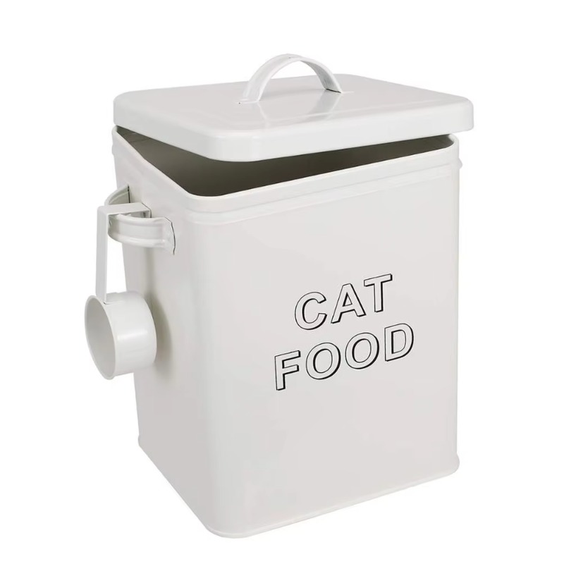 Food Storage Bins - ペット用おやつとフード収納容器、蓋とサービングスクープ付きのブリキ製バケツ型容器、ペットフードビン