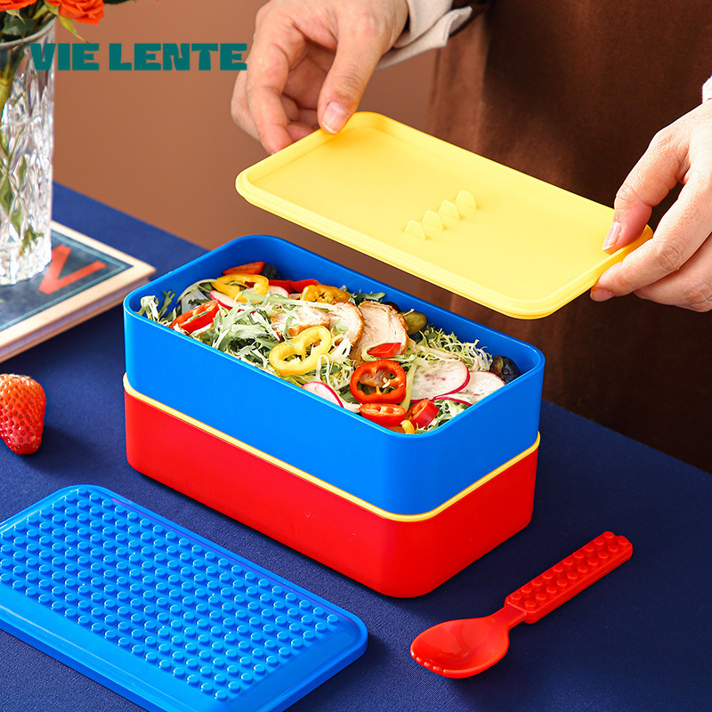Food Storage Building - 子供のための弁当弁当弁当箱セット,カラフルな食品貯蔵,DIY,色とりどりのビルディングブロック,スプライシング,果物サラダ,面白い