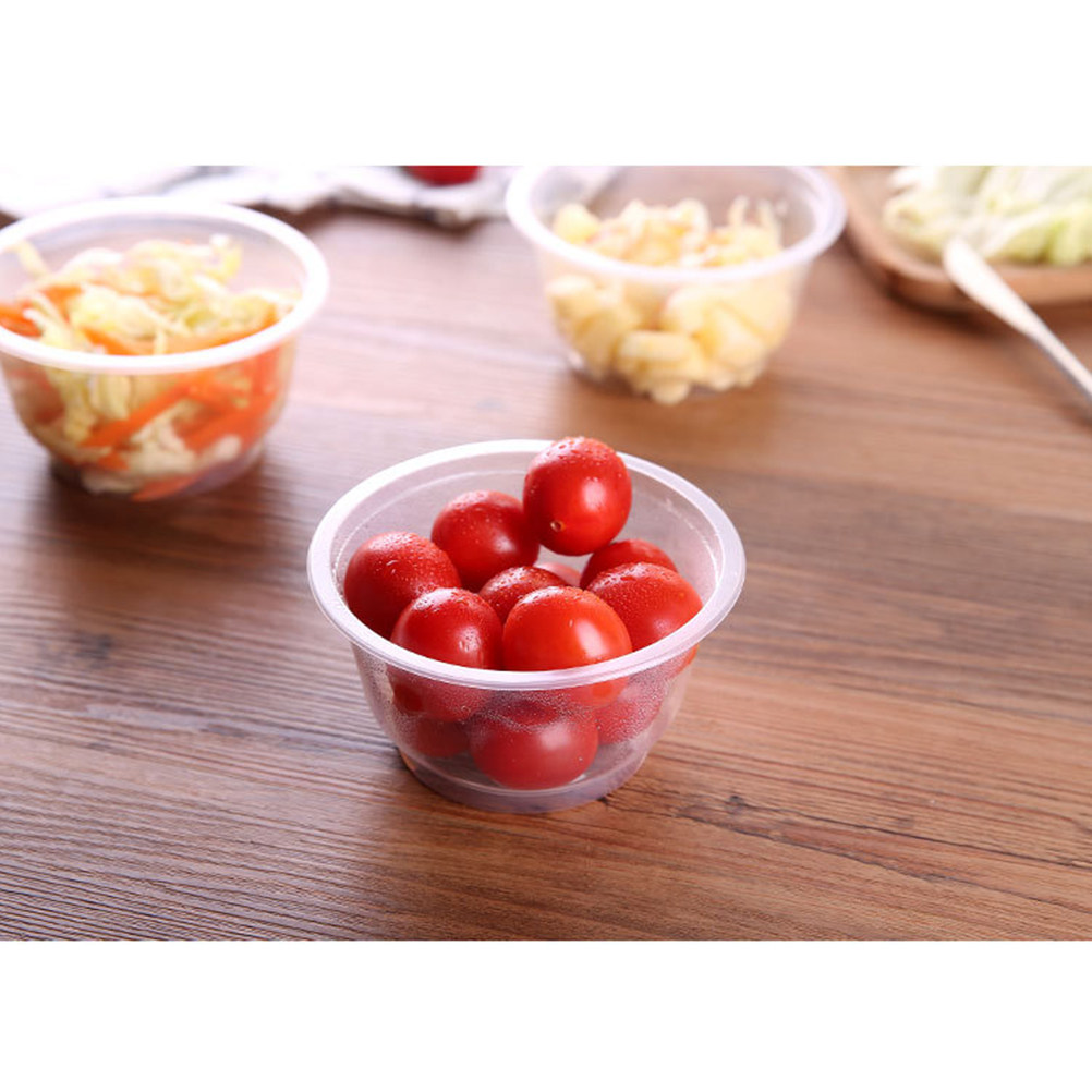 Food Storage Safe - 50個入り 安全で健康的な使い捨てプラスチックボウル 透明な丸型 パーティー、結婚式、誕生日、記念日、食品保存に最適