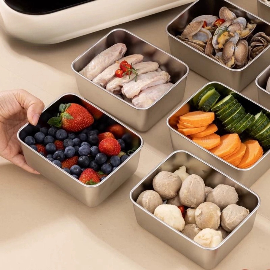 Storage Food Prep - 1-2-3個入り 長方形 ステンレス製 食品保存容器 冷蔵庫オーガナイザー キッチン下準備用収納ボックス