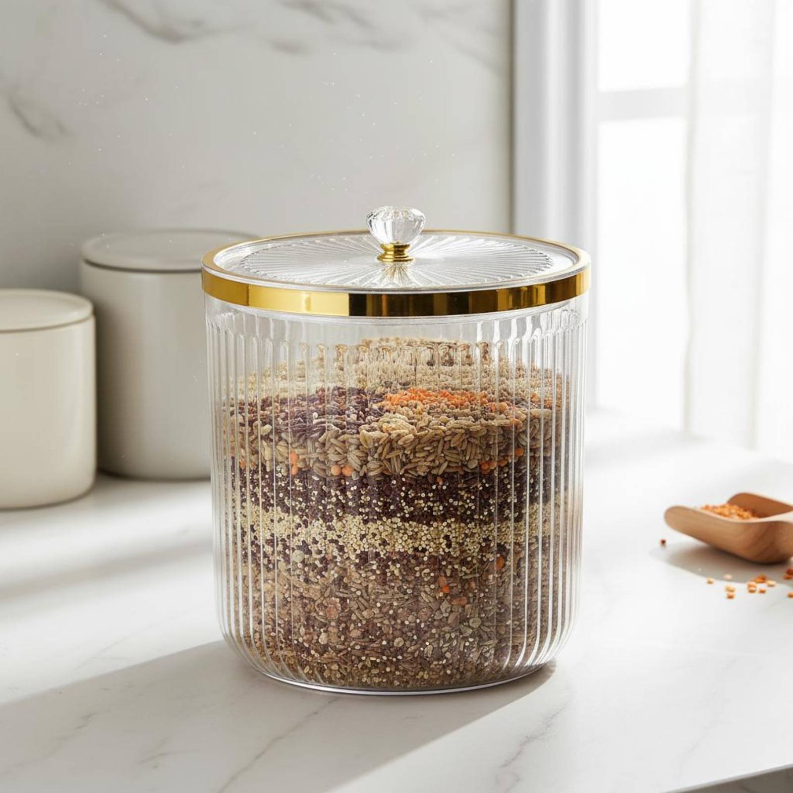 Food Storage Design - 乾物保存容器 広口設計 気密乾物容器 気密食品キャニスター 簡単に開封できるエアベント