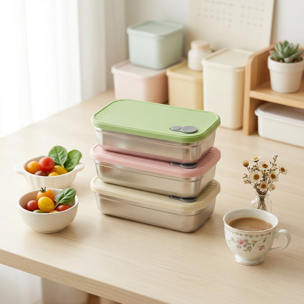 Food Storage Design - ステンレス製弁当箱、金属製ランチボックス、電子レンジ対応食品保存容器、積み重ね可能、食事準備用、漏れ防止、大人子供学校用