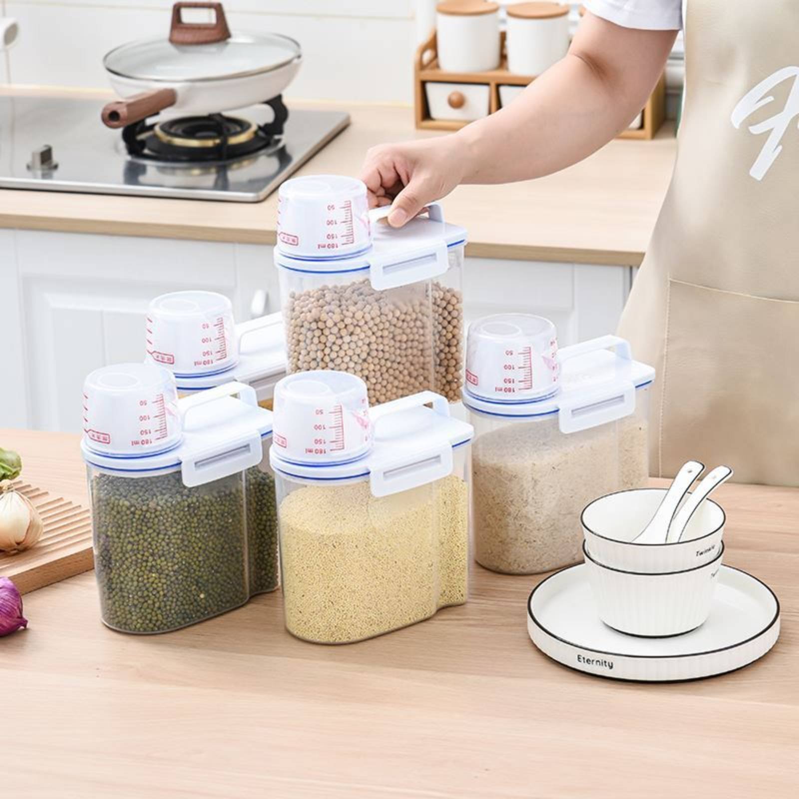 Food Storage Organizer - 米収納容器 安全な米ディスペンサー 計量機能付き ドライフードディスペンサー 簡単注ぎ口 パントリーオーガナイザー