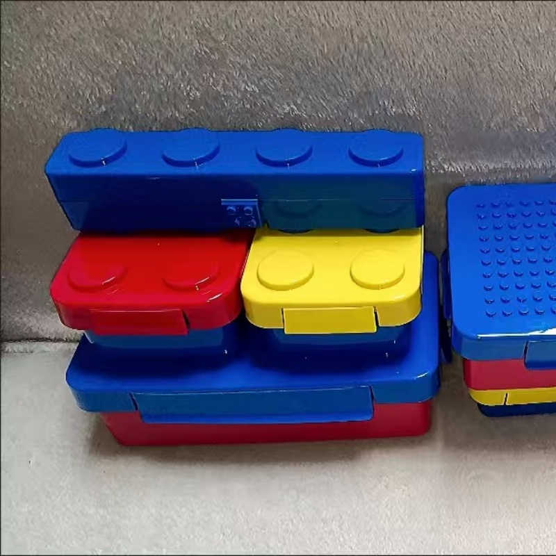 Food Storage Building - 創造的で面白い組み立てブロック型弁当箱（子供用）- 電子レンジ対応プラスチック製食品保存容器（学校給食用）