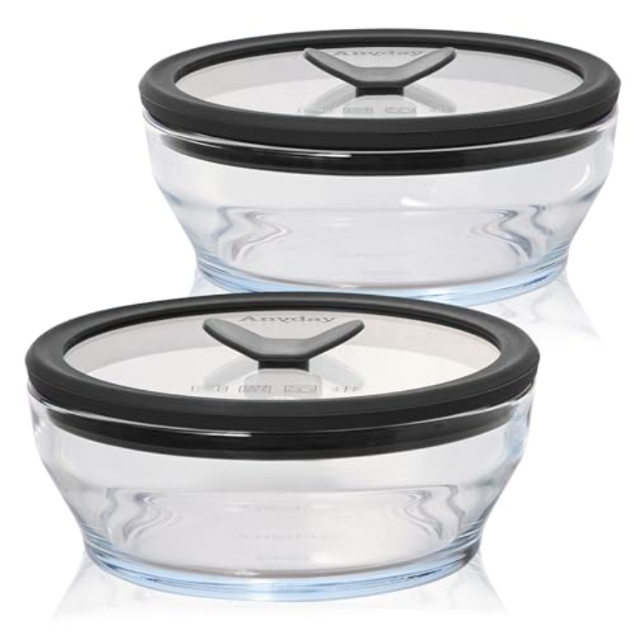 Food Storage Set Glass - 2個セット 2カップガラス食品保存容器セット ガラス蓋付き プラスチックフリー ミールプレップセット スタッカブル
