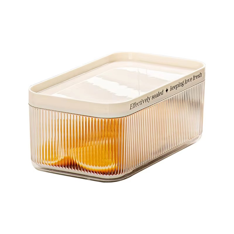 Food Storage Bins - 積み重ね可能なプラスチック製長方形PET冷蔵庫オーガナイザーボックス（蓋付き、取り外し可能な水切りトレイ付き、透明、食品・野菜・果物の保管用）