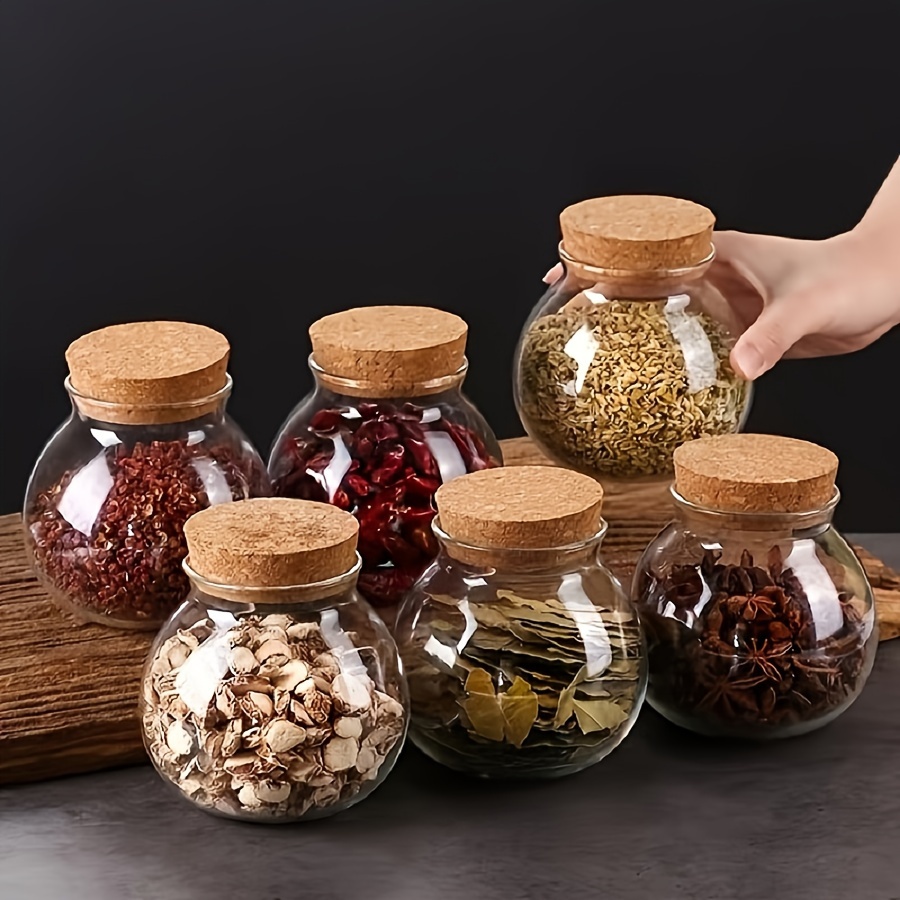 Food Storage Set Glass - 透明ガラス収納キャニスター、コーヒー用の丸い装飾的な小さなコンテナジャースパイスキャンディッキーソルト調味料と砂糖、500ml