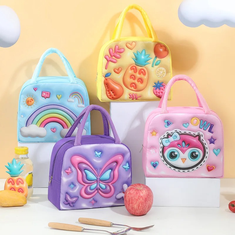 Food Storage Cupboard - 子供用ランチバッグ 3D漫画フード収納バッグ キッズ用 厚手アルミホイル製フレッシュアイスバッグ ランチ用フルーツ収納ボックス