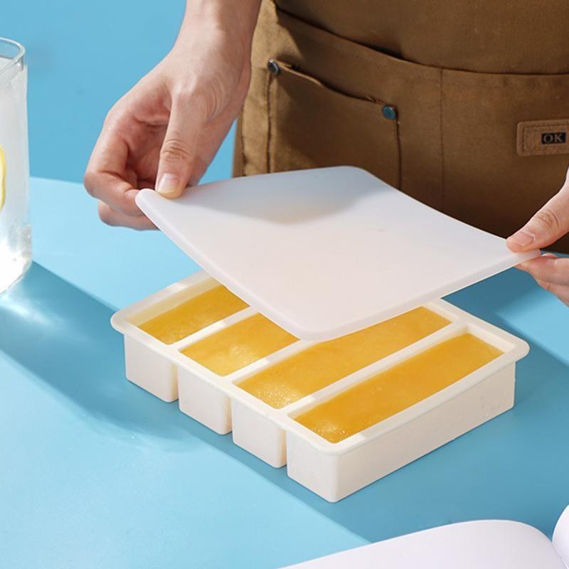 Food Storage Design - 特大シリコン製フードトレイ（蓋付き）、4つの大きな型、家庭用スープストック冷凍保存容器