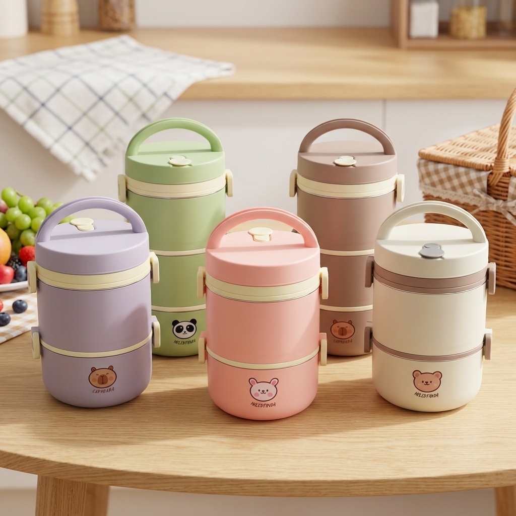 Food Storage Design - 304ステンレス鋼製保温ランチボックス弁当箱セット、電子レンジ対応携帯食品保存容器、可愛い子供用学校大人用仕事用