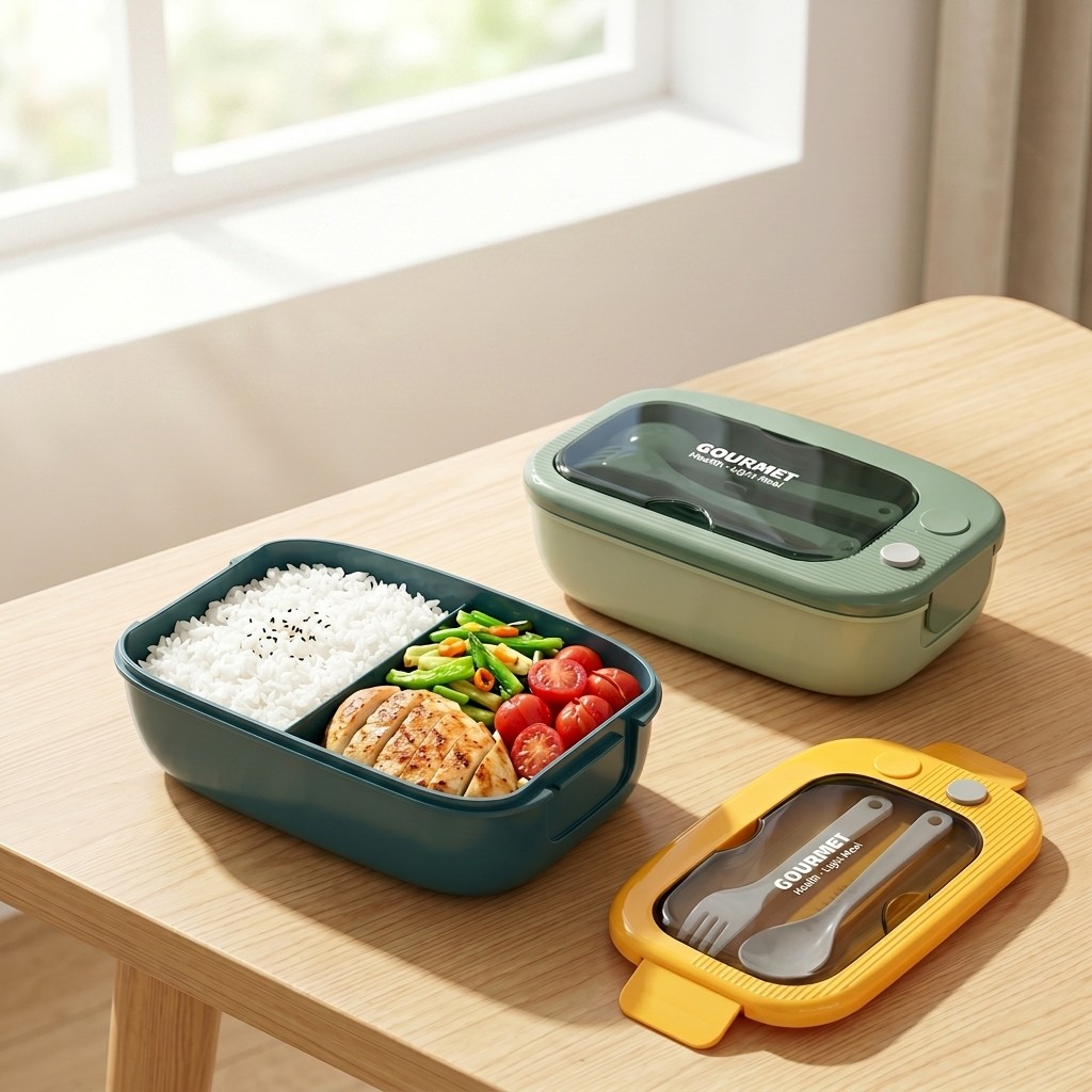 Food Storage Design - 電子レンジ対応プラスチック製弁当箱 2コンパートメント漏れ防止ランチボックス カトラリー付き 大人と子供向けの食事準備用食品保存容器