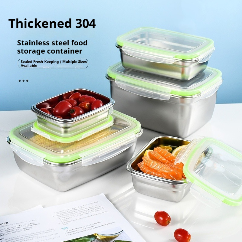 Food Storage Design - 304ステンレス製ランチボックスセット、シリコン製透明蓋付き、積み重ね可能な食品保存容器、キッチン、学校、オフィス用