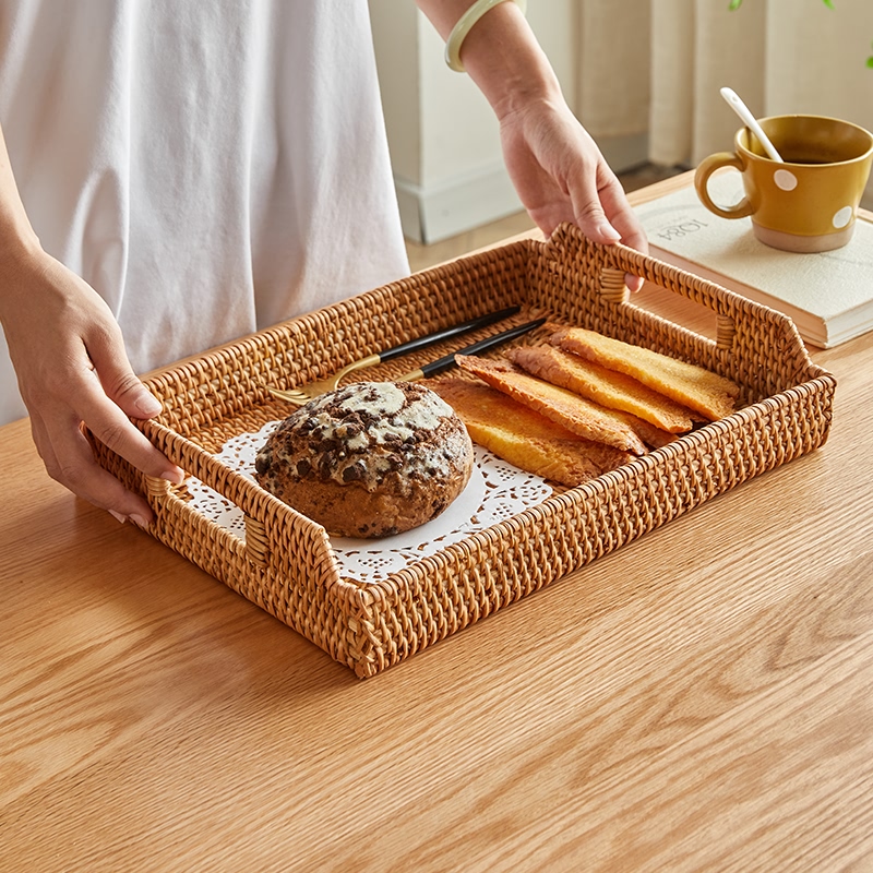 Food Storage In Plants - 長方形の籐トレイ,ピクニックバスケット,フードプレート,果物,ケーキ,雑貨ボックス,手織りの籐収納バスケット,家の装飾