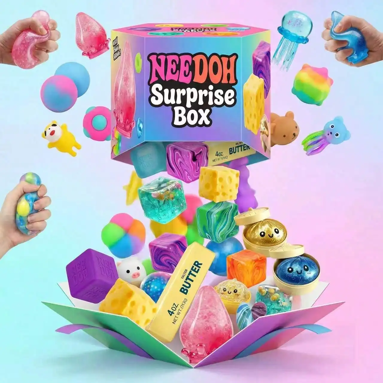 Food Storage And Container - サプライズボックス - ストレス解消グッズ詰め合わせ、食べ物や動物の形をしたスクイーズボール、不安解消感覚玩具