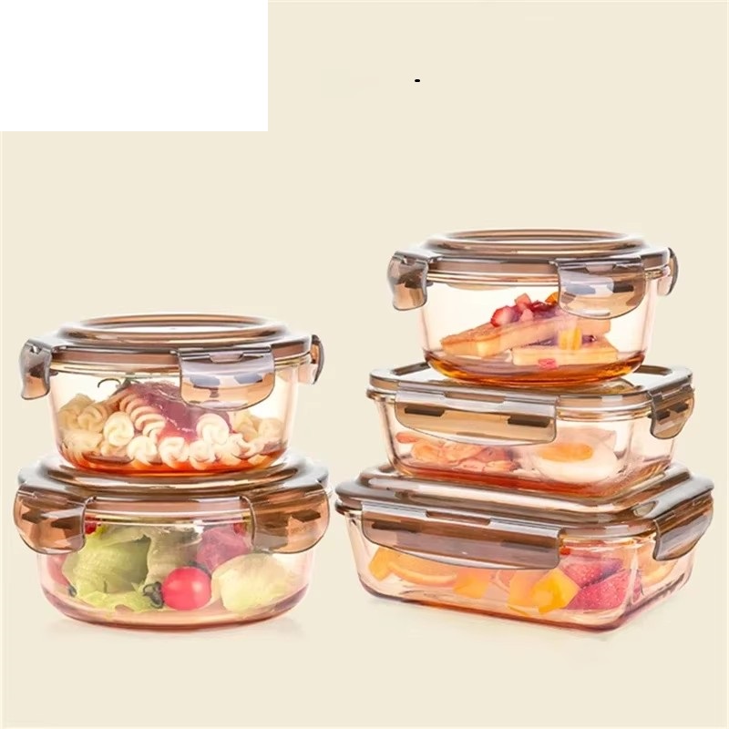 Food Storage Set Glass - ガラス製鮮度保持ボックス、電子レンジ加熱専用弁当箱、蓋付きランチボックス