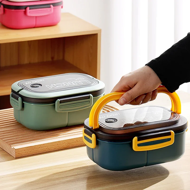 Food Storage Drawer Organizer - ホットシングル二層ランチボックスコンパートメントフルーツフード電子レンジ対応ランチボックス（フォークとスプーン付き）ピクニックフレッシュボックス