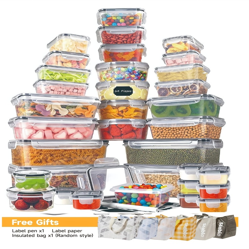 Food Storage Design - 48個入り BPAフリー食品保存容器セット – キッチン、パントリー、旅行用の蓋とラベル付き気密容器24個