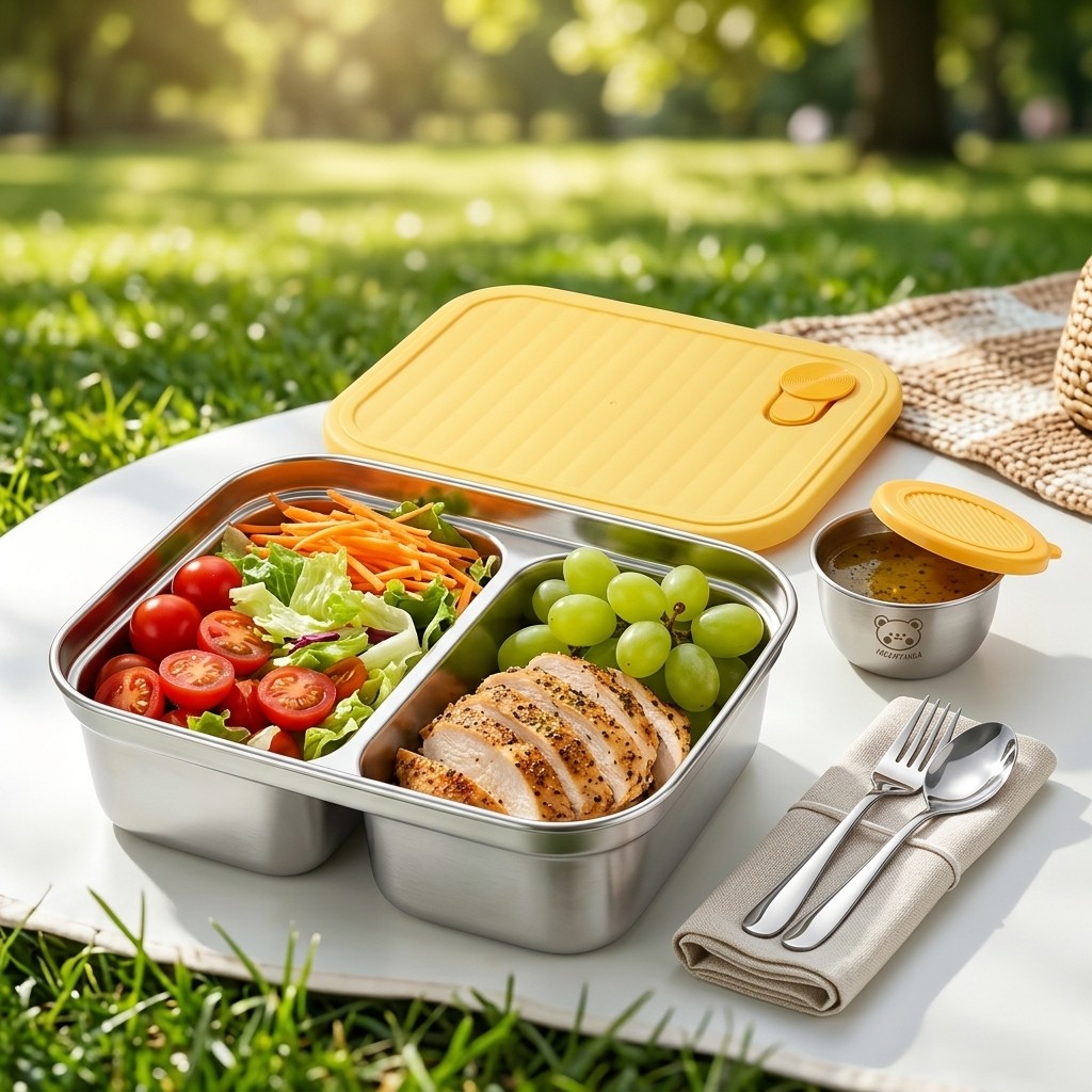 Food Storage Design - 304ステンレス製ランチ容器、子供や学生向けの携帯用密閉ランチボックス、フルーツサラダ用食品保存容器、ソースボックス付き