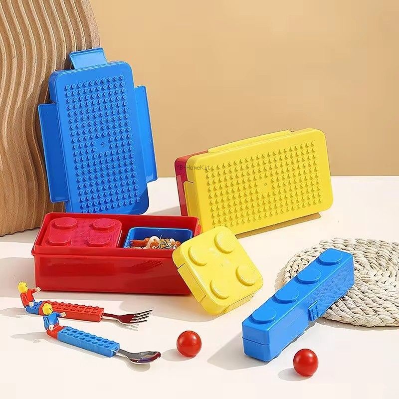 Food Storage Building - DIY ビルディングブロック弁当箱モジュラービルディングブロック子供のための学生ビルディングブロック弁当食品保存容器食器