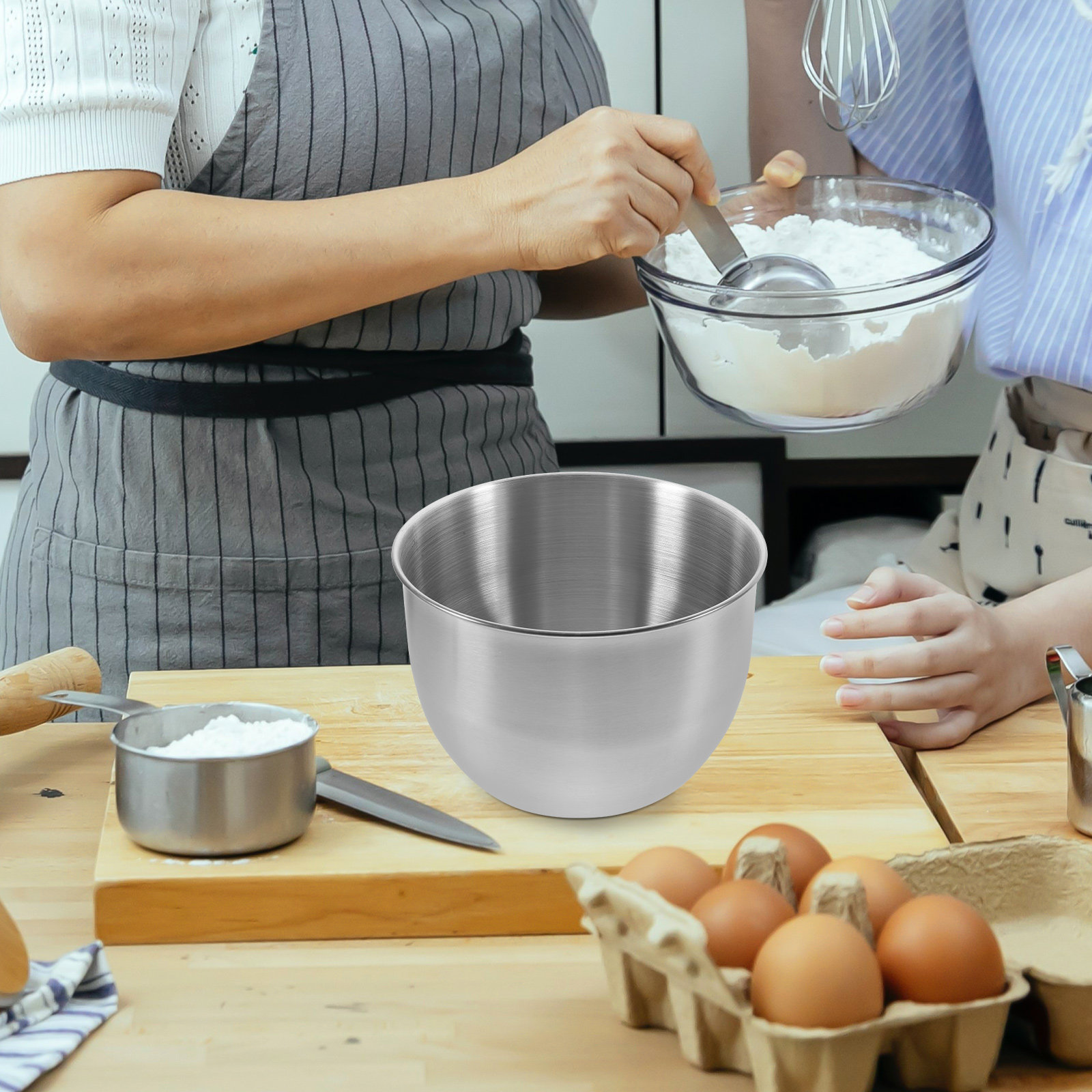 Storage Food Prep - 深型ステンレス製ミキシングボウル、厚い金属製キッチンボウル、ベーキング、調理、生地、サラダ、食事の準備、食品保存、マリネ用