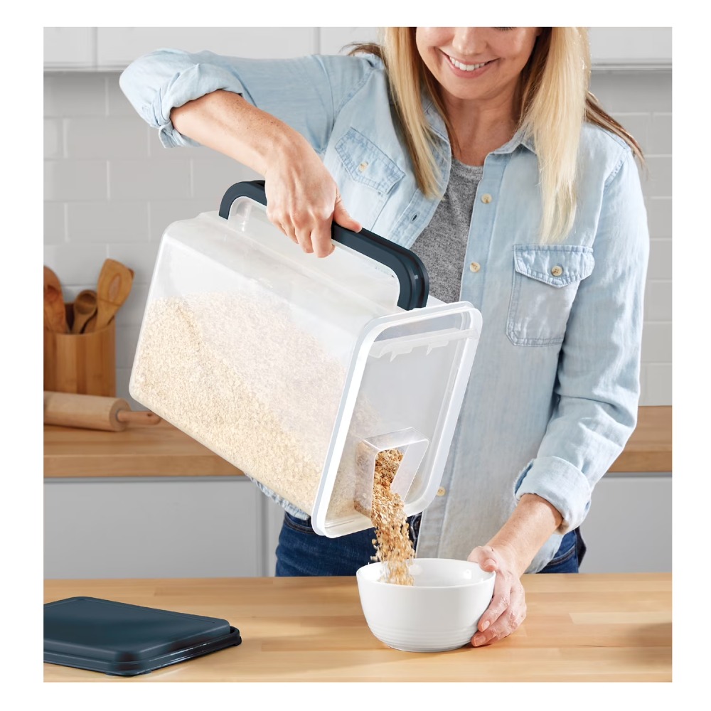 Food Storage Organizer - 大容量プラスチック食品保存容器 蓋とハンドル付き 46カップ シリアルや乾燥食品の大量収納 キッチンキャニスター ダークグレー