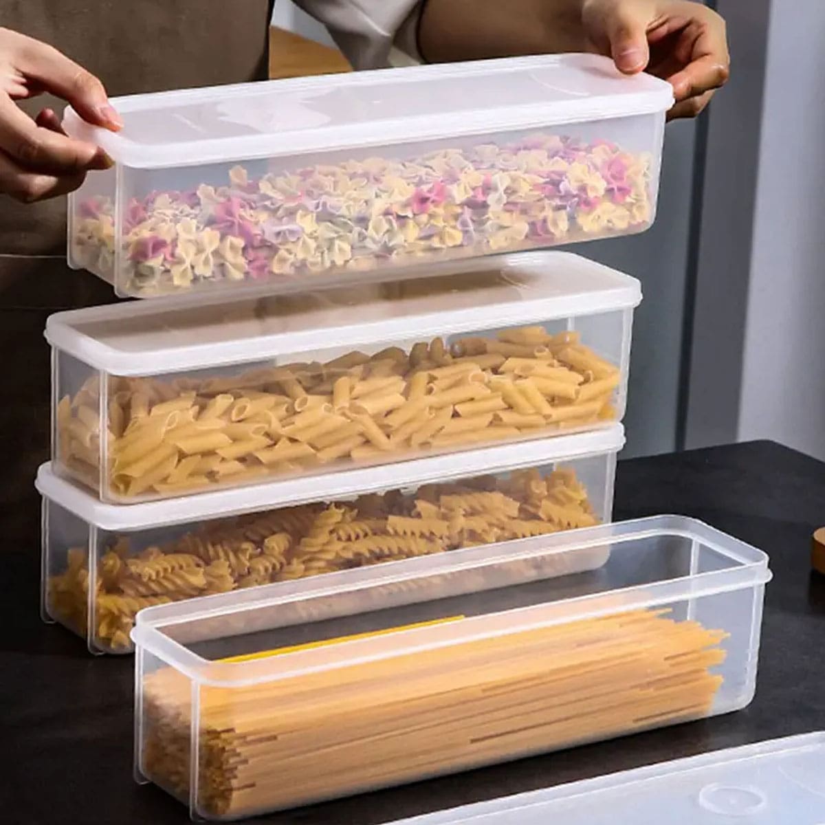 Food Storage Cupboard - 1つのプラスチック製透明収納ボックス、蓋付き冷蔵庫用食品保存ボックス、透明収納密封食品ボックス