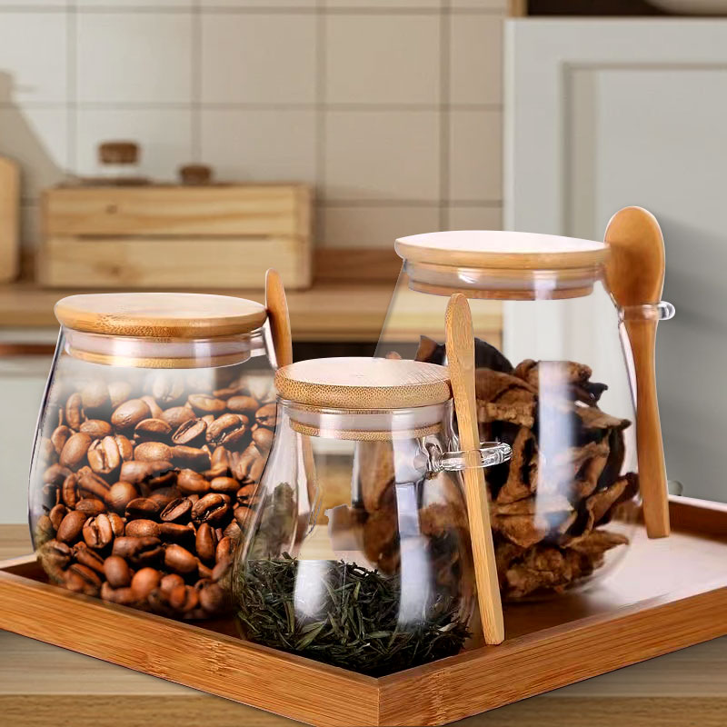 スプーンと蓋付きのガラスジャー、透明なスパイスジャー、小さな - Food Storage Set Glass のレビューと価格