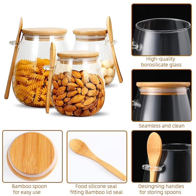 スプーンと蓋付きのガラスジャー、透明なスパイスジャー、小さな - Food Storage Set Glass のレビューと価格