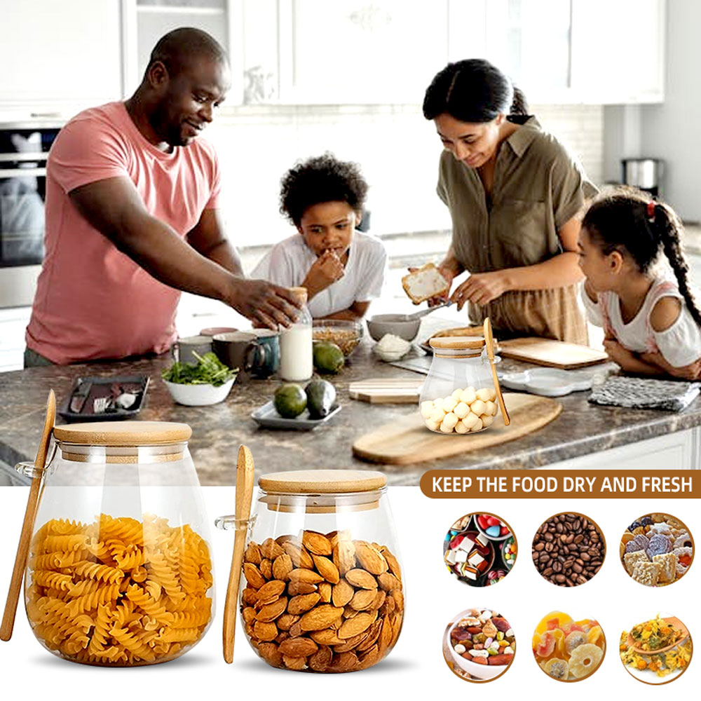 スプーンと蓋付きのガラスジャー、透明なスパイスジャー、小さな - Food Storage Set Glass のレビューと価格