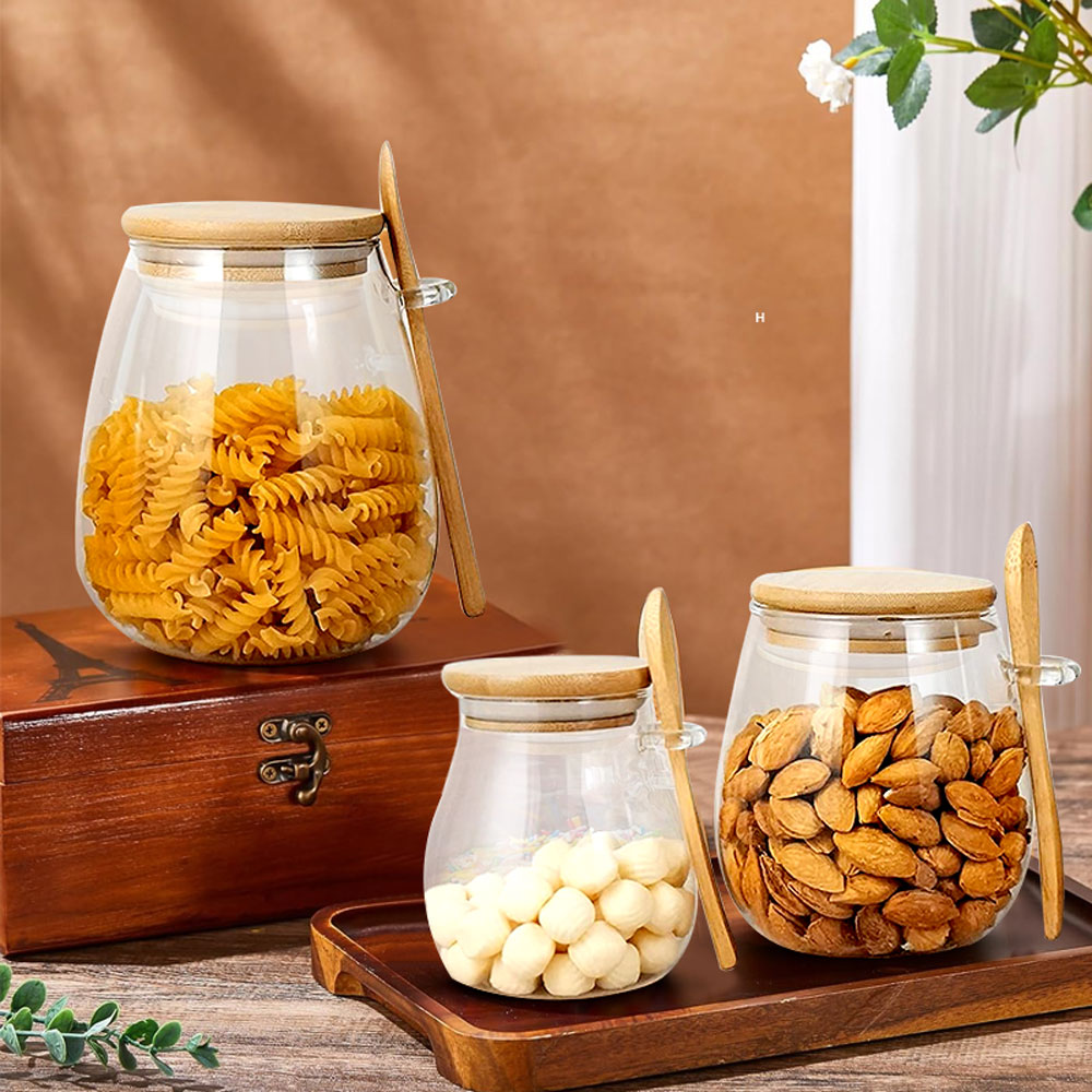 スプーンと蓋付きのガラスジャー、透明なスパイスジャー、小さな - Food Storage Set Glass のレビューと価格