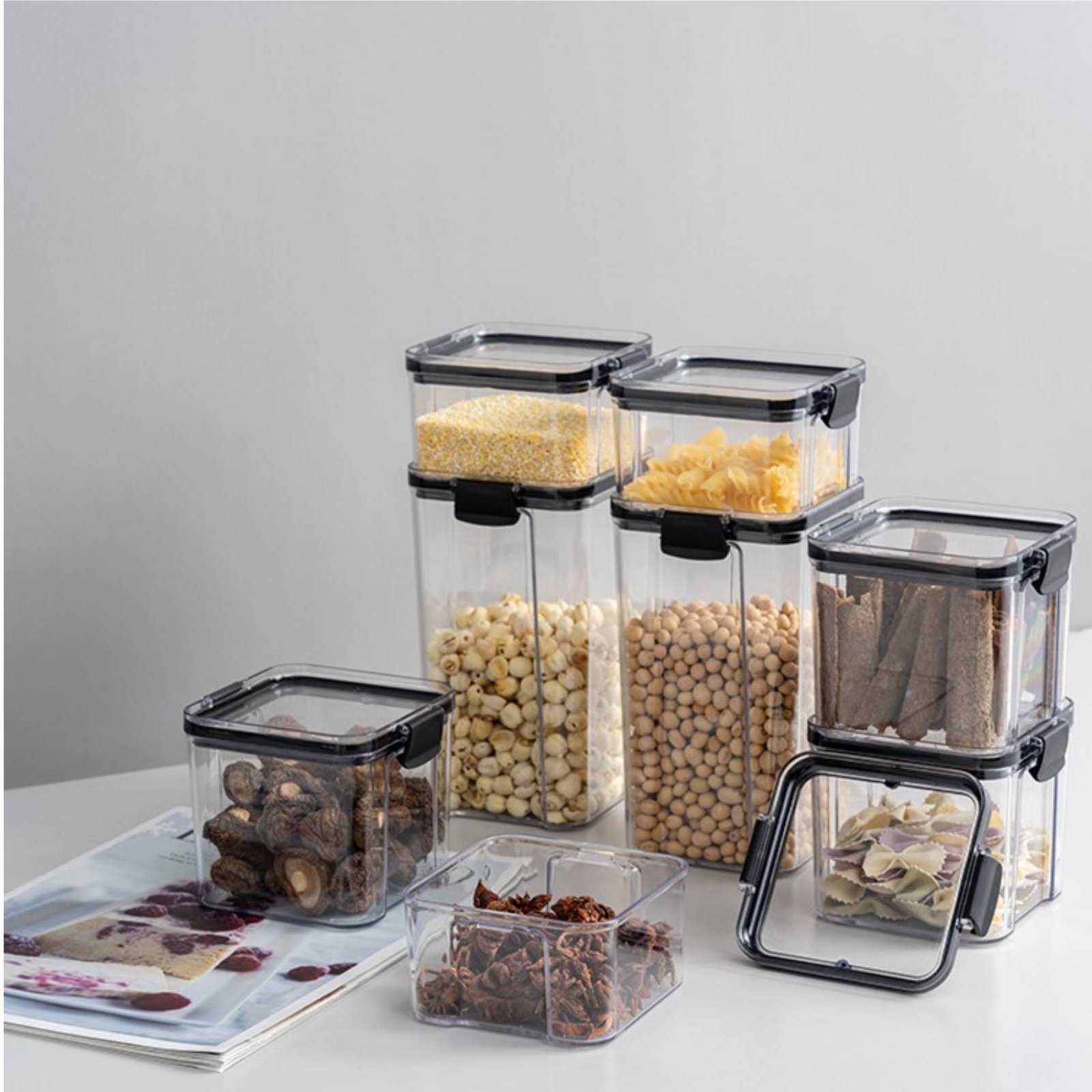 気密食品保存容器、防湿密閉穀物保存瓶、透明プラスチックキャニ - Food Storage And Container のレビューと価格