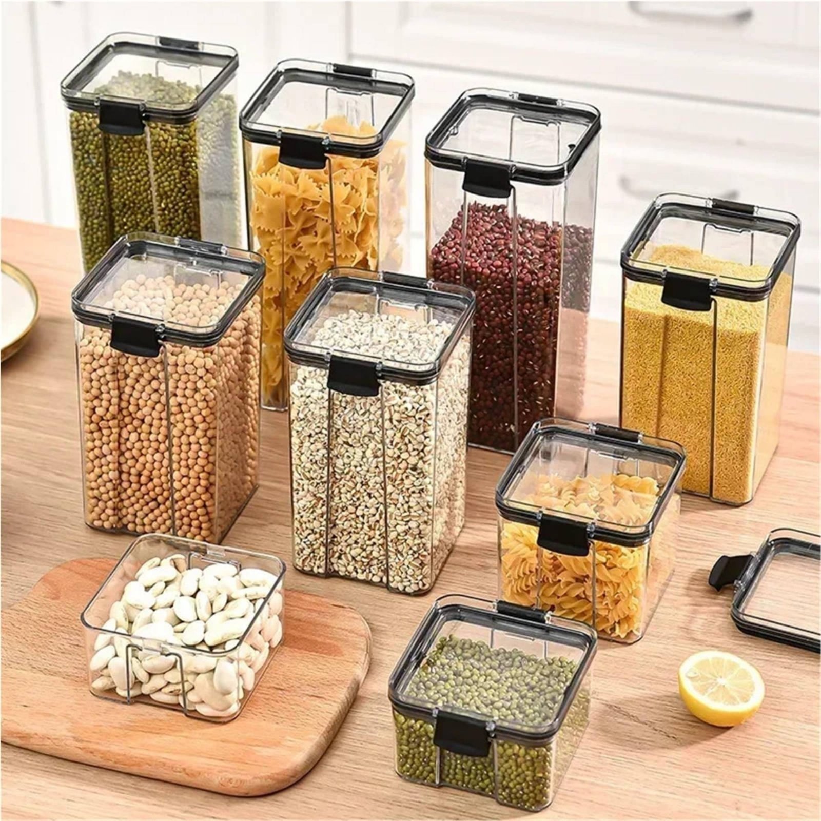 気密食品保存容器、防湿密閉穀物保存瓶、透明プラスチックキャニ - Food Storage And Container のレビューと価格