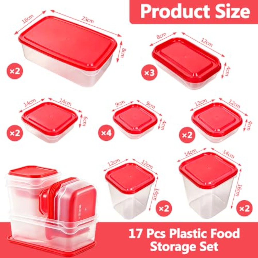 17個入りプラスチック食品保存容器セット、赤い通気蓋付きBP - Storage Food Prep のレビューと価格