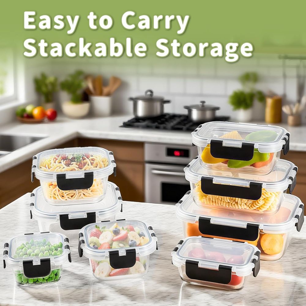 8個入りホウケイ酸ガラス製食品保存容器セット、気密蓋付き、オ - Food Storage Set Glass のレビューと価格