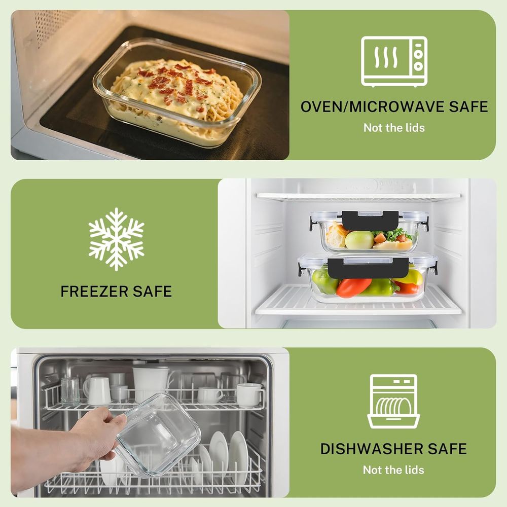 8個入りホウケイ酸ガラス製食品保存容器セット、気密蓋付き、オ - Food Storage Set Glass のレビューと価格