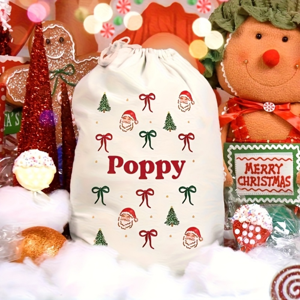 パーソナライズされたシンプルなサンタ＆クリスマスボウ付き巾着 - Food Storage In Plants のレビューと価格