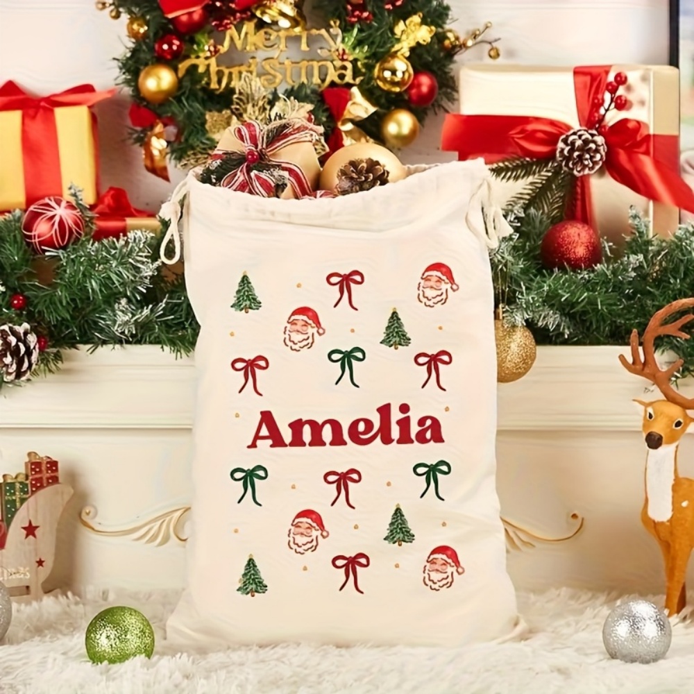 パーソナライズされたシンプルなサンタ＆クリスマスボウ付き巾着 - Food Storage In Plants のレビューと価格