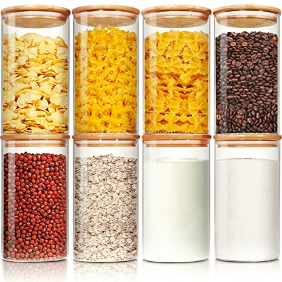 竹蓋付きガラス瓶 28液量オンス [8個セット]、気密蓋付き - Food Storage Set Glass のレビューと価格