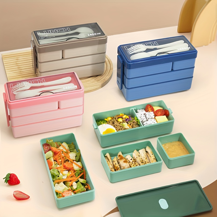カトラリー付き大容量弁当箱,多層食品保存,積み重ね可能な漏れ - Food Storage Design のレビューと価格