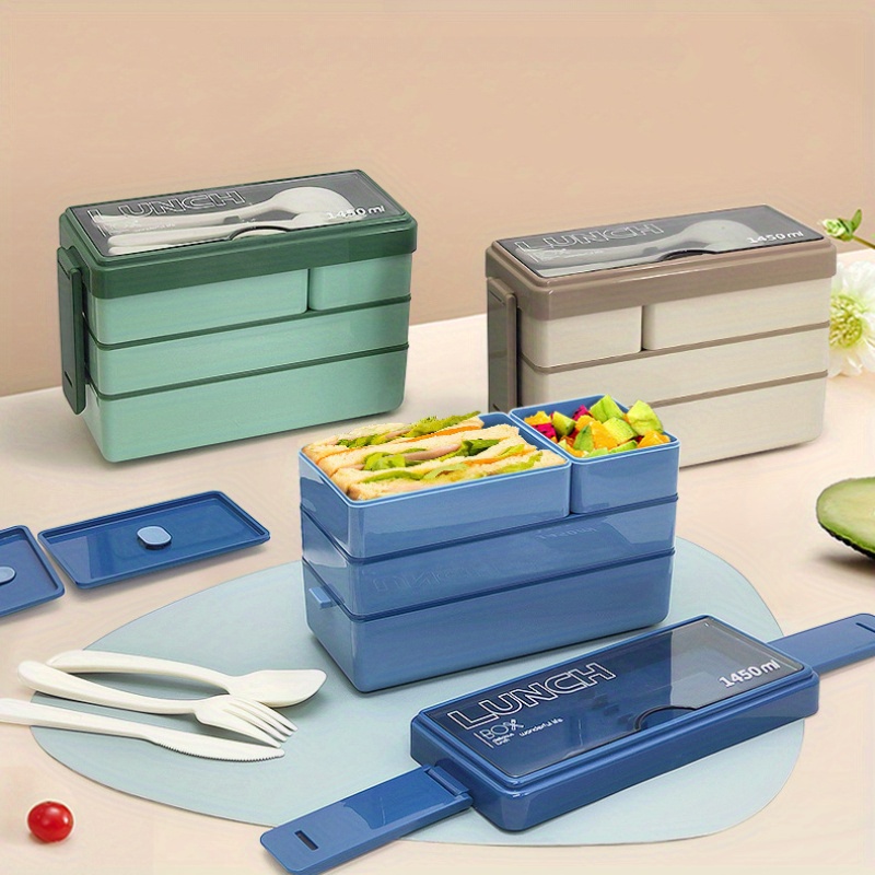 カトラリー付き大容量弁当箱,多層食品保存,積み重ね可能な漏れ - Food Storage Design のレビューと価格