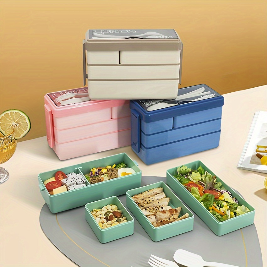 カトラリー付き大容量弁当箱,多層食品保存,積み重ね可能な漏れ - Food Storage Design のレビューと価格
