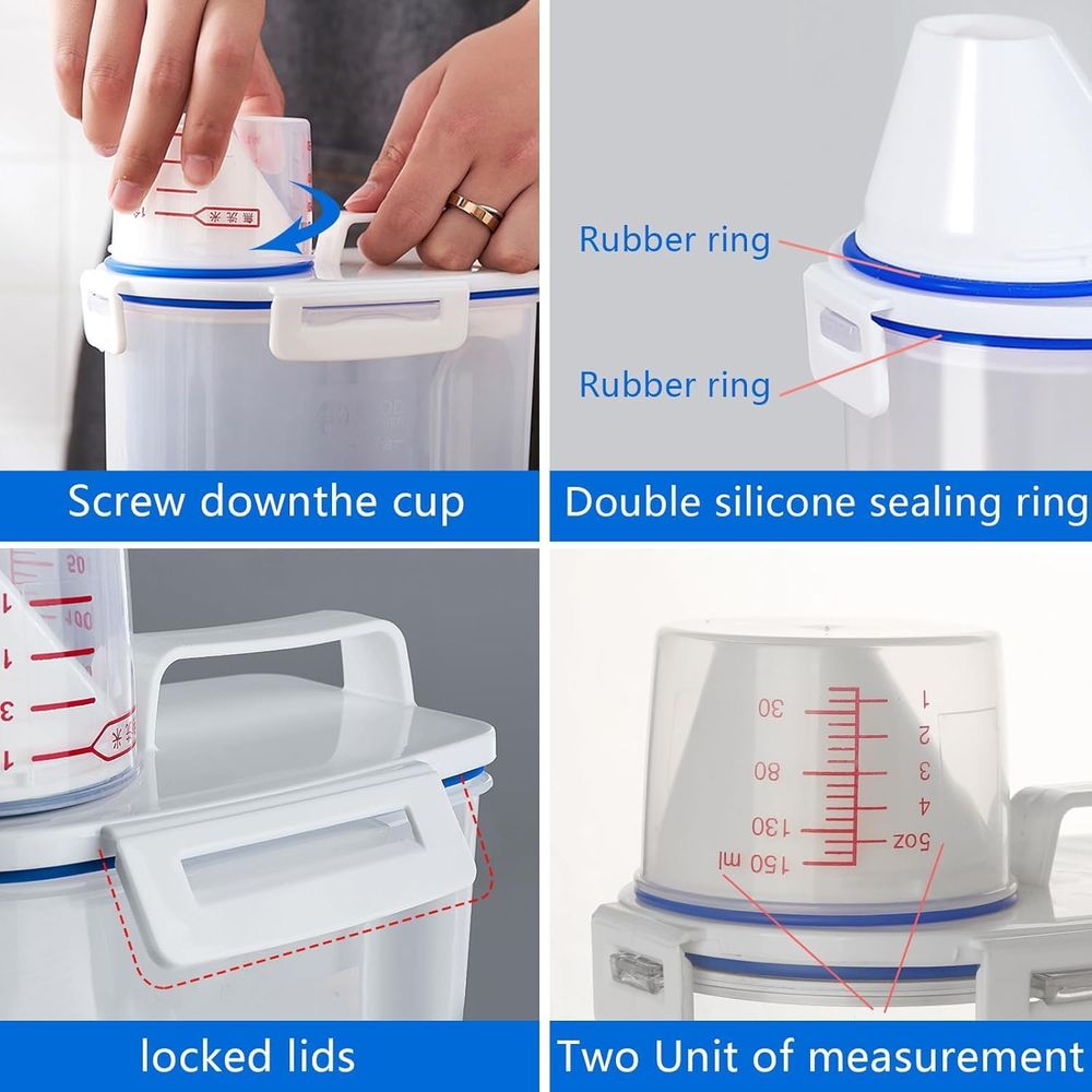 5.5ポンド容量の米用気密乾燥食品保存容器4個セット、米びつ - Food Storage Bins のレビューと価格