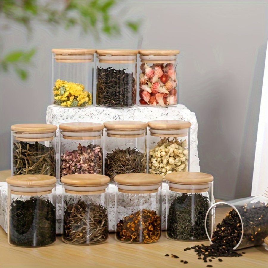 竹の蓋付きの気密ガラス収納ジャー,ポータブルで透明な容器,家 - Food Storage Set Glass のレビューと価格