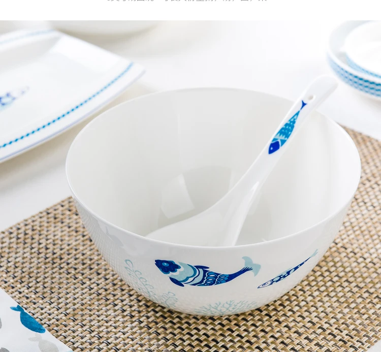 8インチ、ボーンチャイナ製大型スープボウル、魚柄磁器製食品保 - Food Storage In Plants のレビューと価格