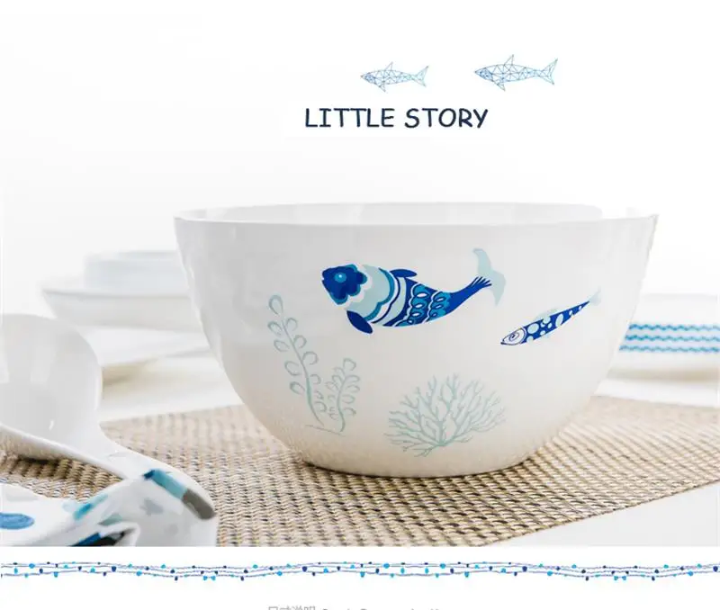 8インチ、ボーンチャイナ製大型スープボウル、魚柄磁器製食品保 - Food Storage In Plants のレビューと価格