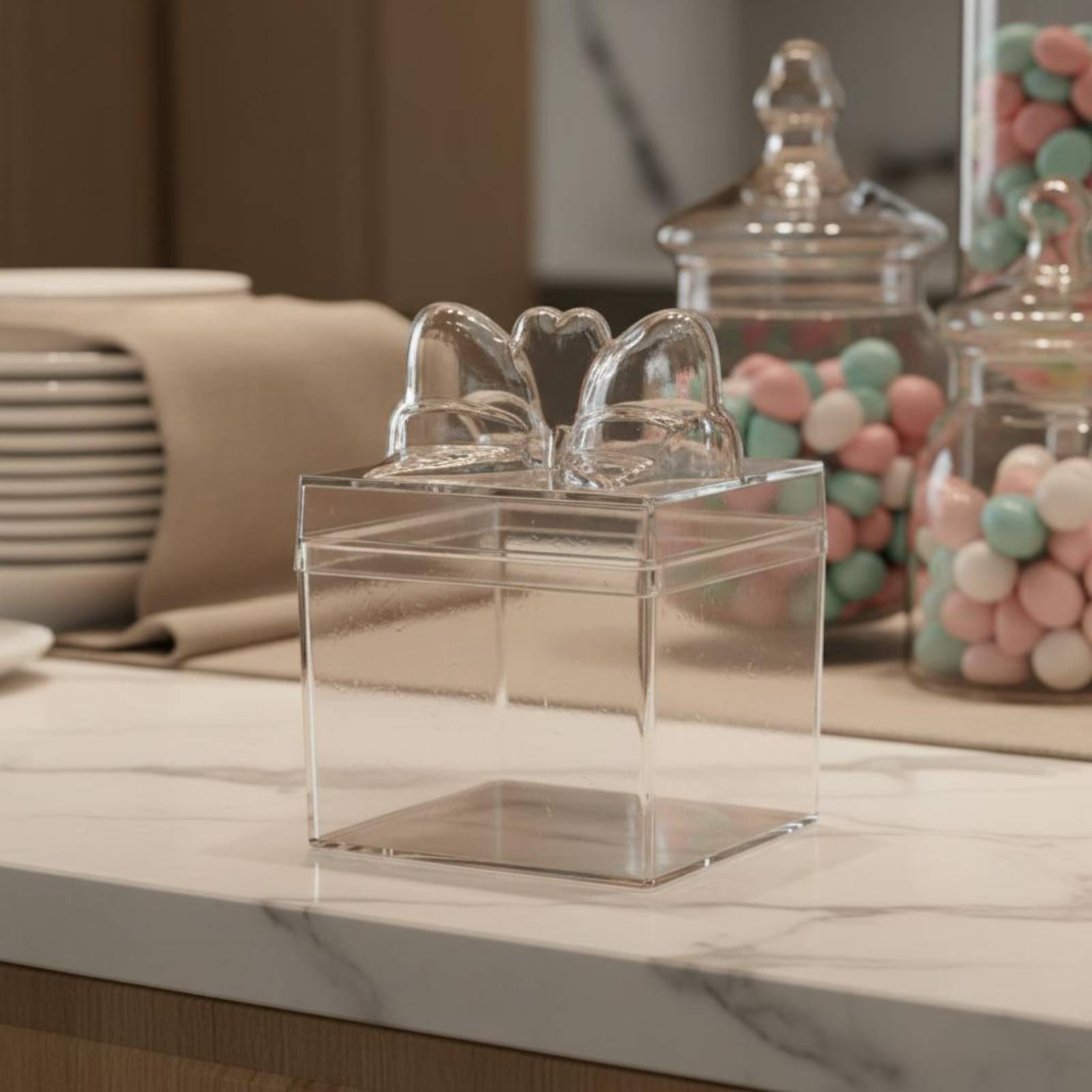 透明プラスチック製キャンディボックス、リボン付き多目的透明キ - Food Storage And Container のレビューと価格