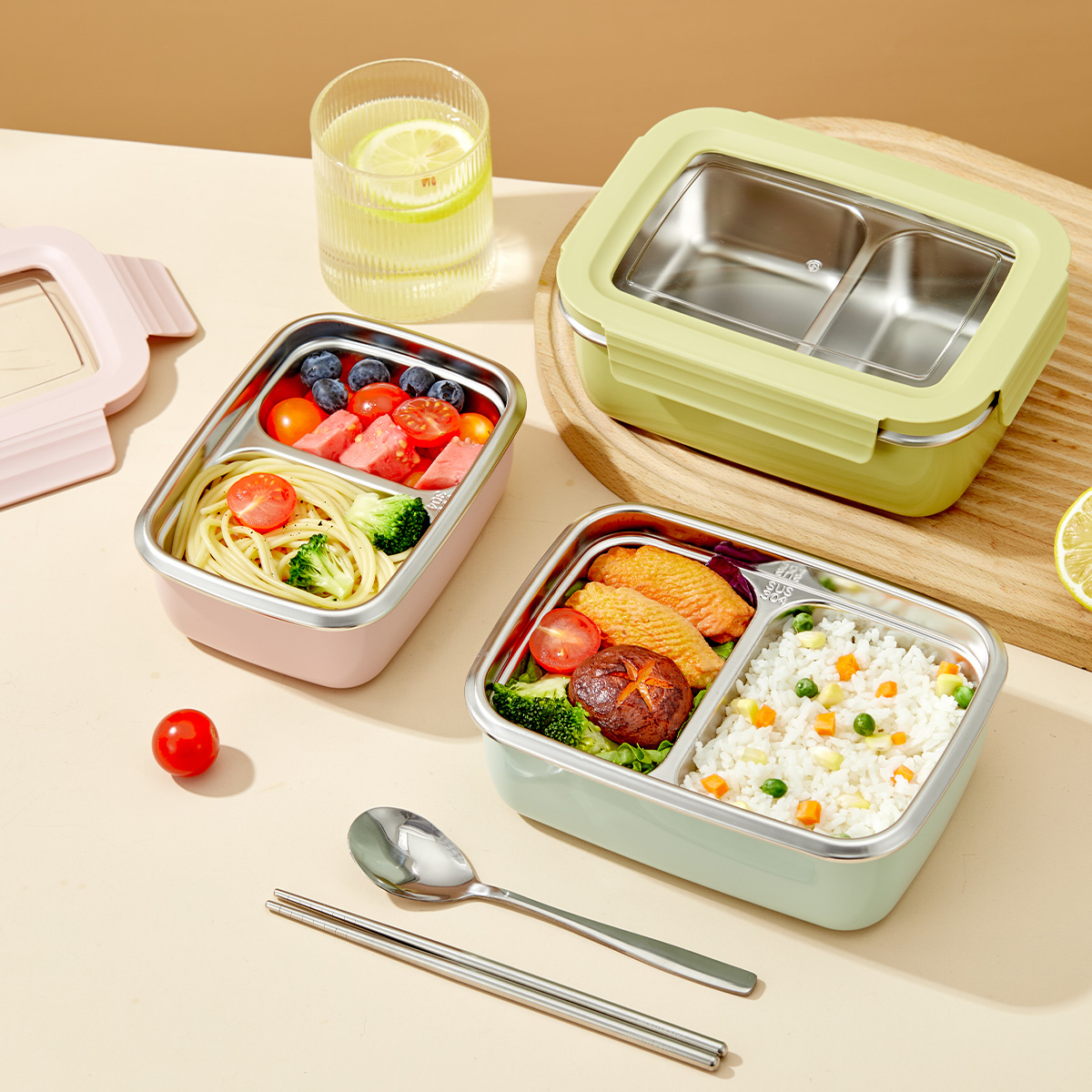 電子レンジ 304 ステンレス鋼コンパートメント弁当箱積み重 - Food Storage Drawer Organizer のレビューと価格