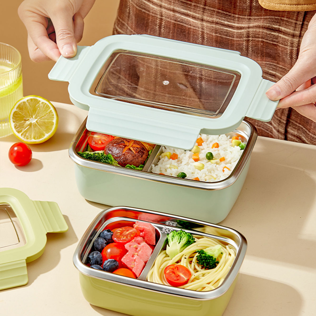 電子レンジ 304 ステンレス鋼コンパートメント弁当箱積み重 - Food Storage Drawer Organizer のレビューと価格