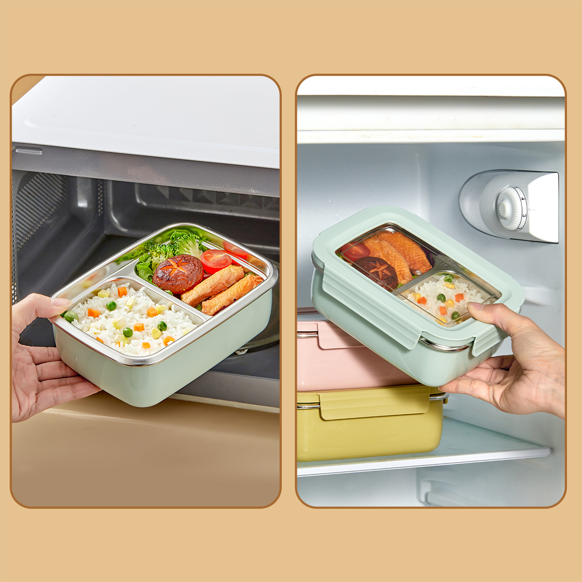 電子レンジ 304 ステンレス鋼コンパートメント弁当箱積み重 - Food Storage Drawer Organizer のレビューと価格